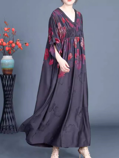 Women's Casual Mid-Length Printed V-Neck A-Line Dress