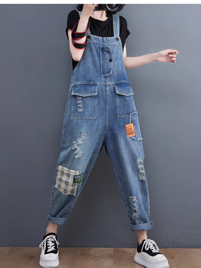 Women's Spring and Summer Patch Embroidered  Overalls Dungarees