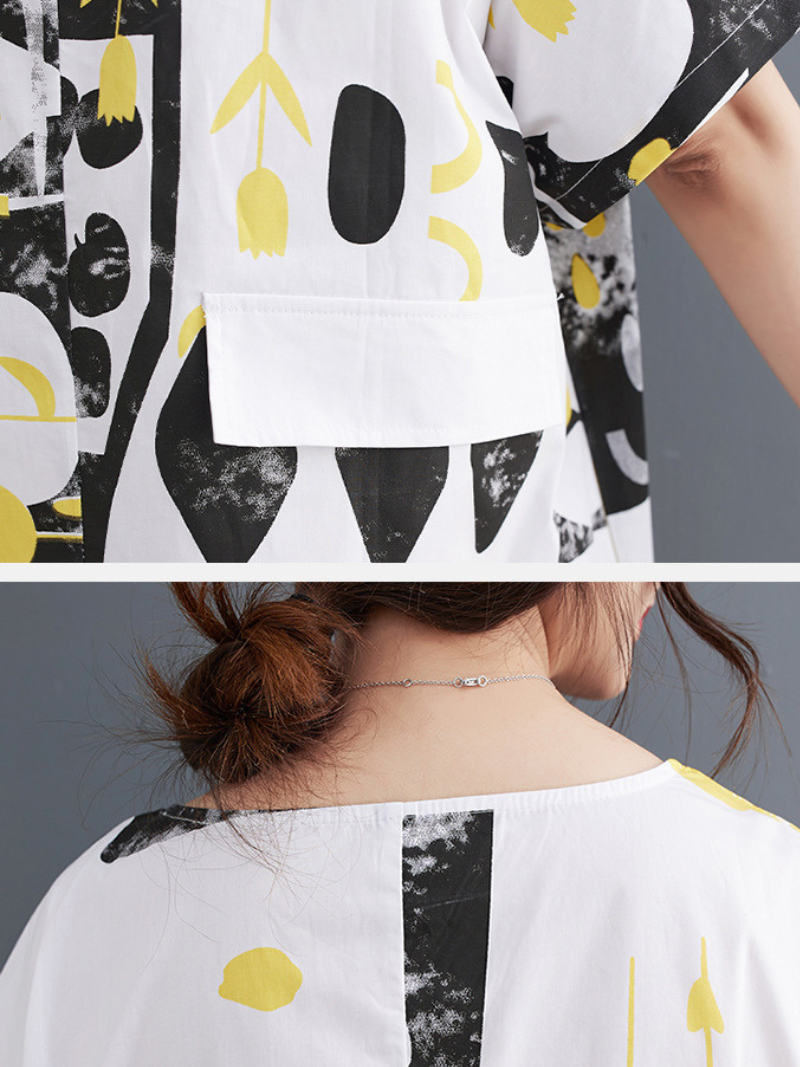 Abstract Print Rayon Midi Dress with Pockets, Chic Summer Style