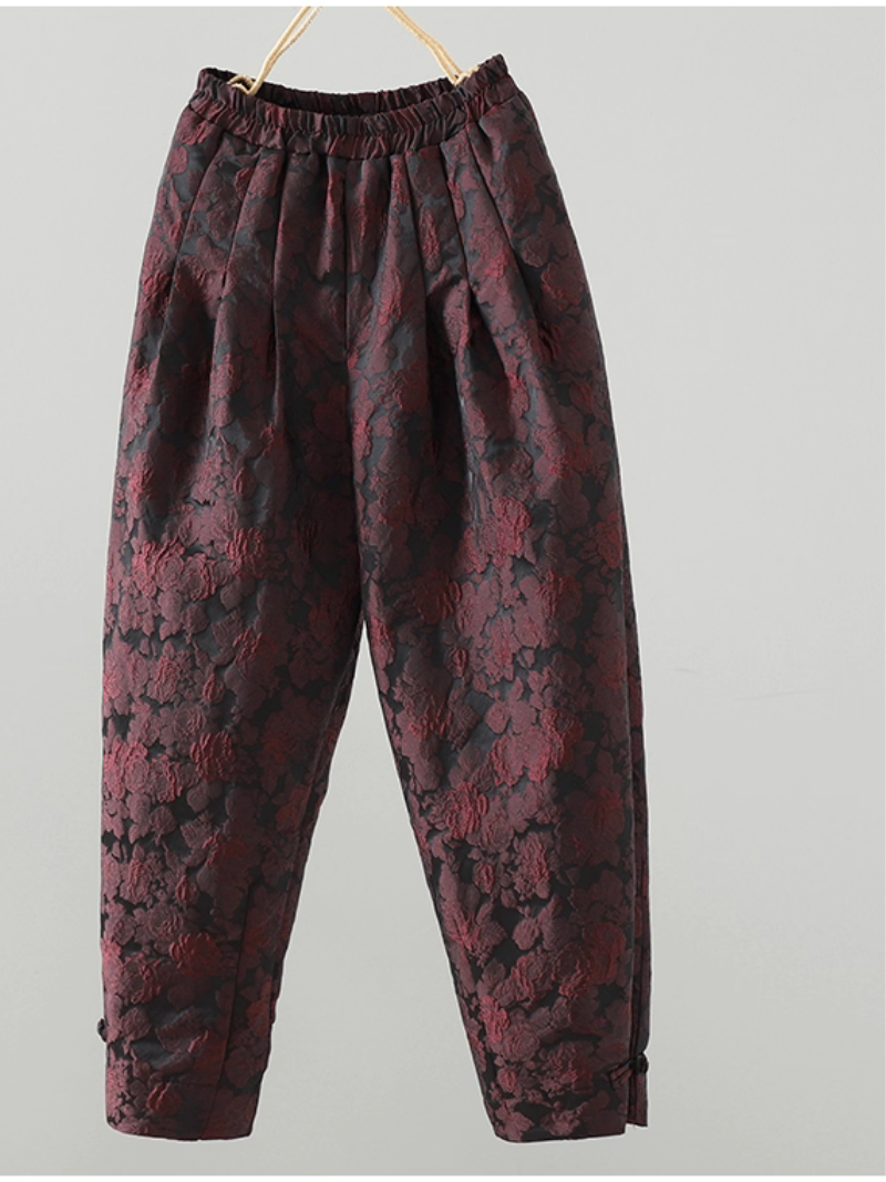 Textured Jacquard Tapered Pants for Women, Elegant Chic Elastic-Waist Trousers