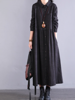 Cotton A-line Shirt Dress with Pockets, Collared Midi