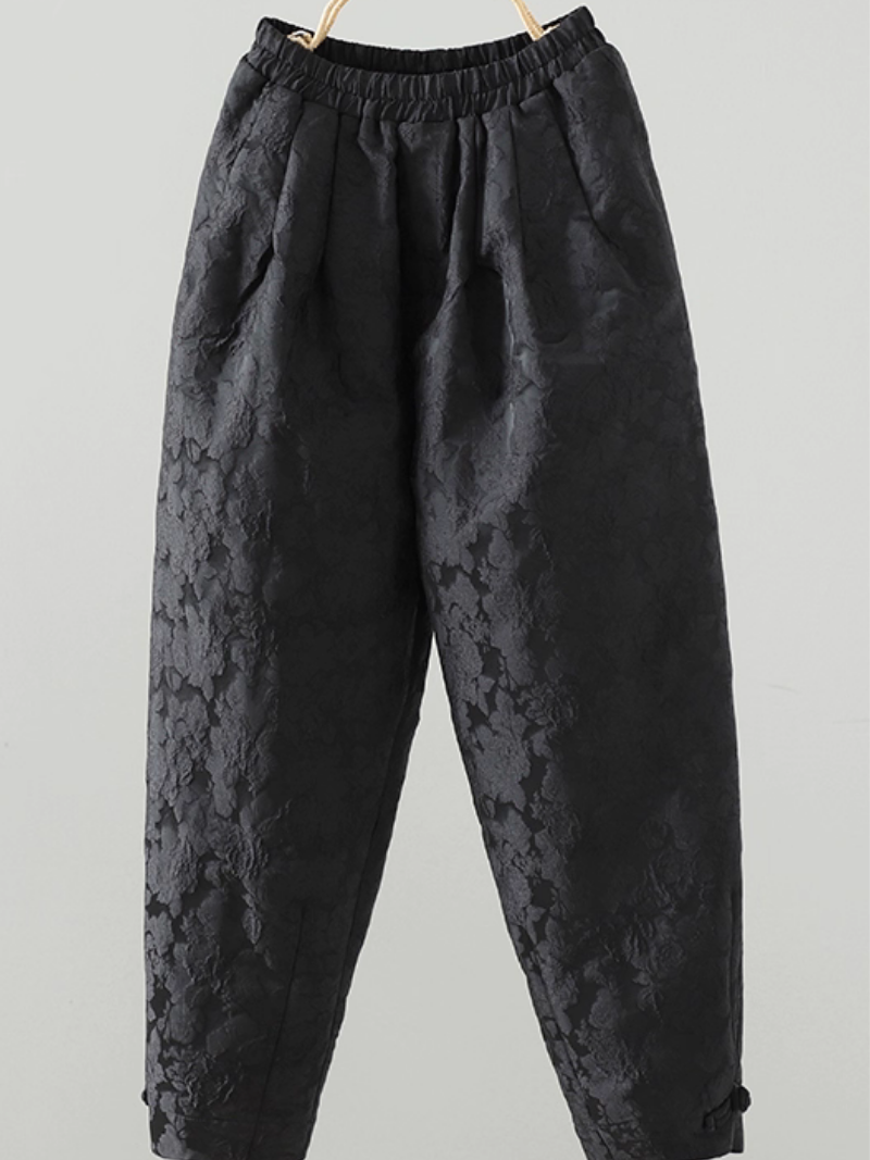 Textured Jacquard Tapered Pants for Women, Elegant Chic Elastic-Waist Trousers