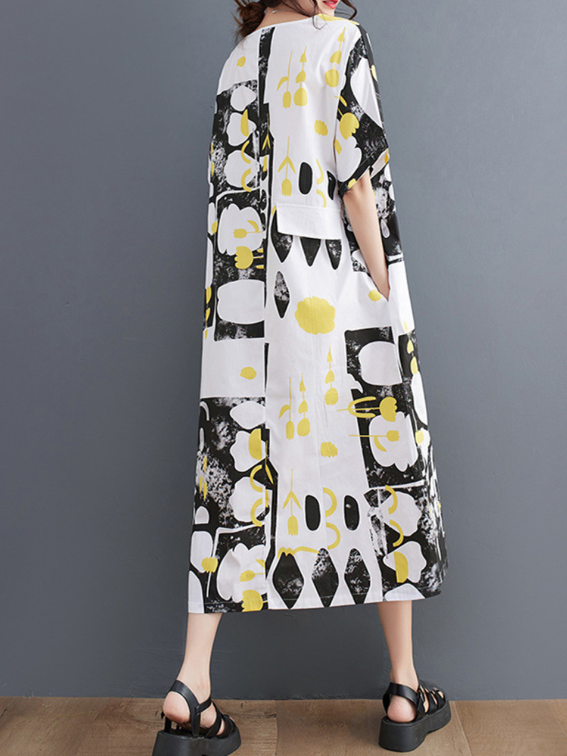 Abstract Print Rayon Midi Dress with Pockets, Chic Summer Style