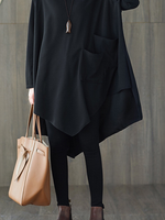 Black Oversized Tunic Top with Sculpted Pockets