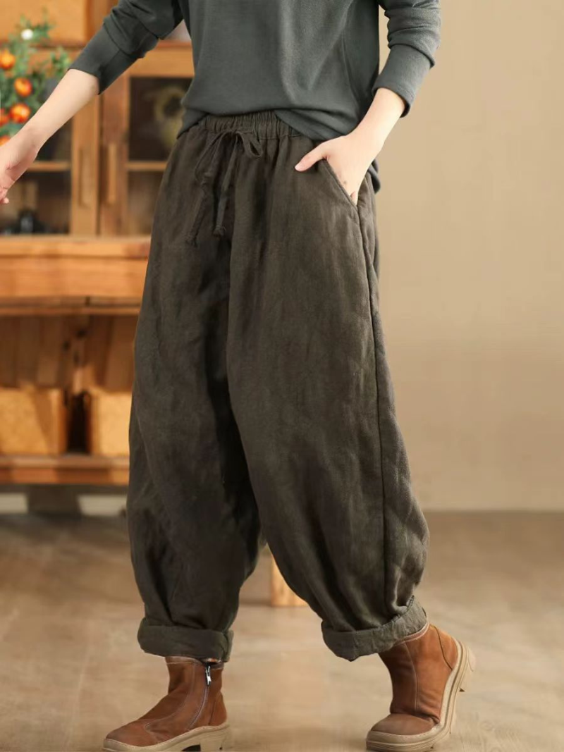 Artisan Cotton&Flax Relaxed Lantern Trousers – Women's Harem Pants with Pockets
