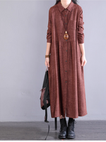 Cotton A-line Shirt Dress with Pockets, Collared Midi