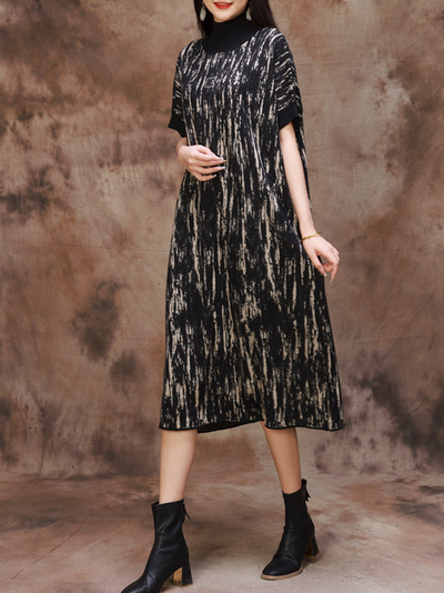 Fashionable Women's Camouflage Half Collar Knitted Midi Dress