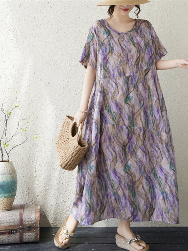 Sunlit Weekend Ease — Cotton Linen Dress with Flowy, Artful Drape