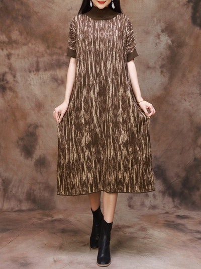 Fashionable Women's Camouflage Half Collar Knitted Midi Dress