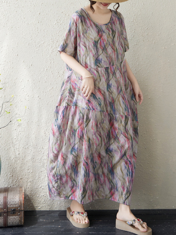 Sunlit Weekend Ease — Cotton Linen Dress with Flowy, Artful Drape