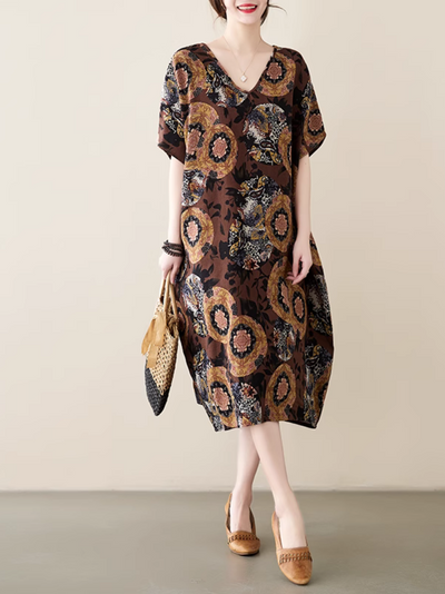 Relaxed Elegance Women's Printed Side Pocket A-line dress