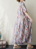 Sunlit Weekend Ease — Cotton Linen Dress with Flowy, Artful Drape