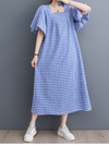 Women's Delightful Square Collar Plaid Loose A-line Dress