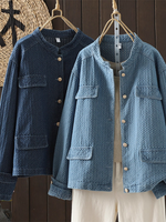 Textured Denim Cotton Women’s Denim Jacket with Gold Buttons, Relaxed Shacket