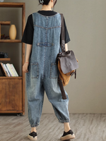 Versatile Women's High Waist Loose Denim Dungarees | Eva Trends