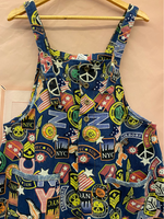 Graphic Print Short Dungarees - NYC Patchwork Denim Style
