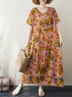 Sunflower Soft Rayon Maxi Dress for Women, Breezy Floral Summer Style