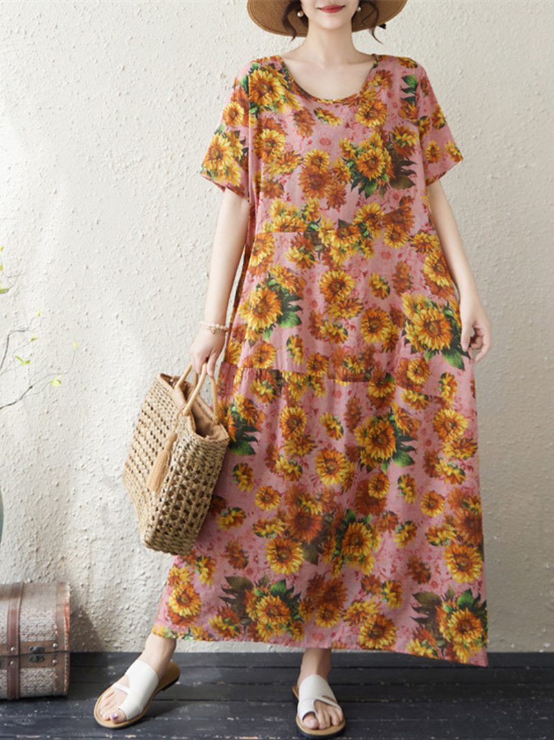 Sunflower Soft Rayon Maxi Dress for Women, Breezy Floral Summer Style