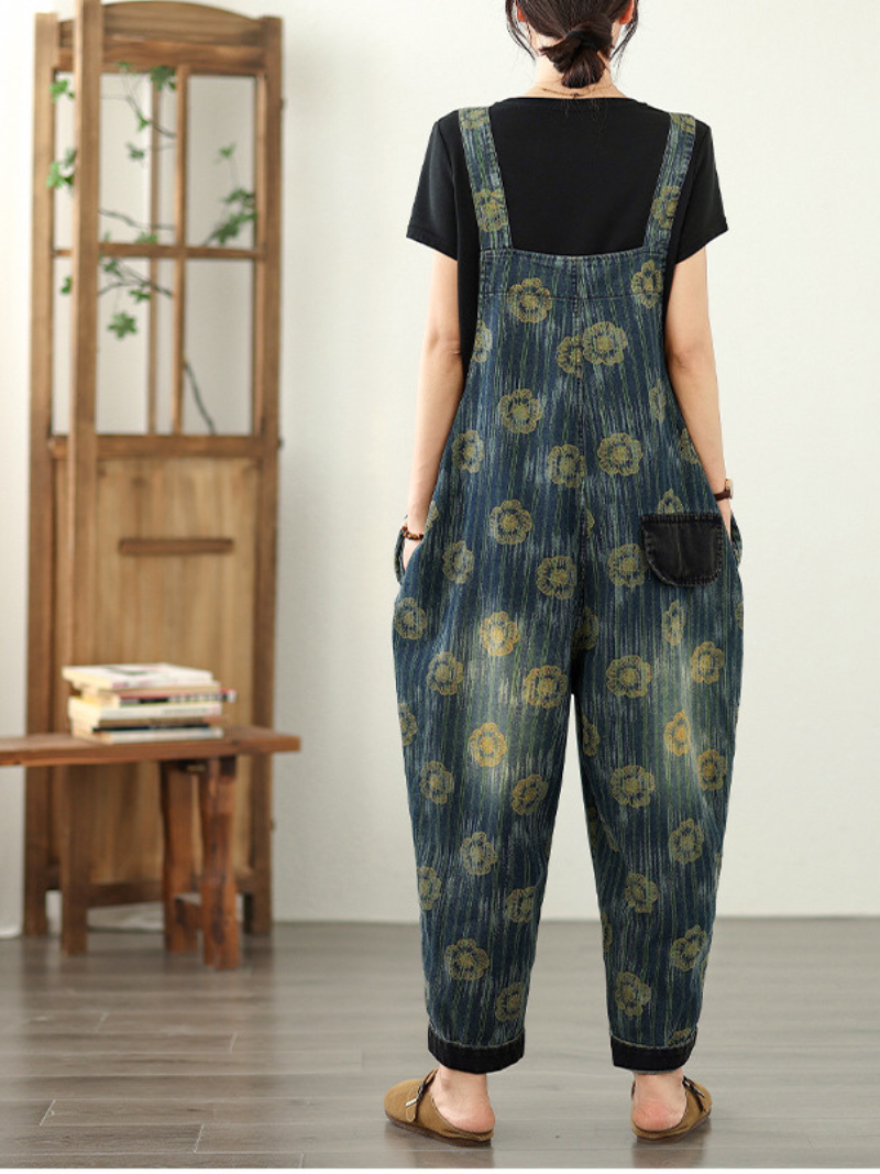 Women's Summer Casual &Trendy Floral Denim Overall Dungaree