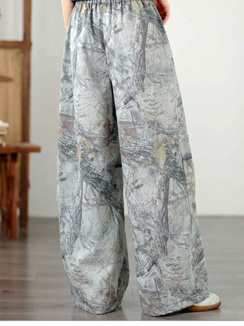 Women's Artful Wide-Leg Denim Cotton Pants with Elastic Drawstring Waist