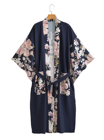 Women's Navy Blue Kimono Gowns