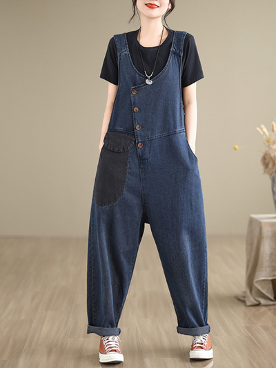 Women's Long Pockets Overalls Denim Cotton Dungarees