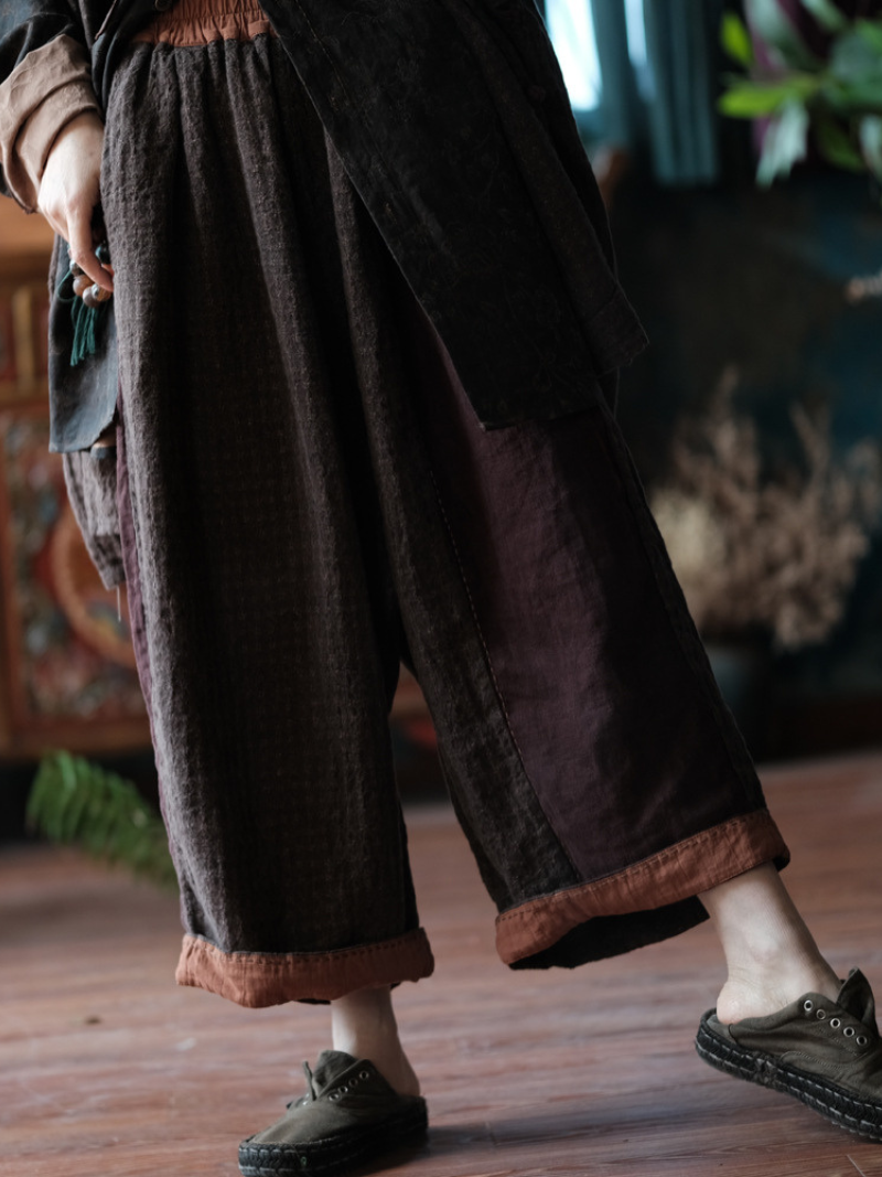 Women's Summer Adjustable Plaid Elastic Waist Pants Loose Bottom