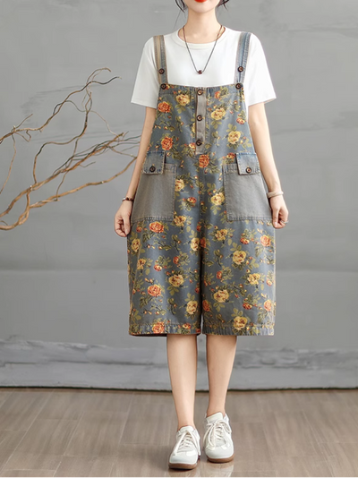 Women's Summer Lightweight Fashionable Loose Printed Overall Dungaree