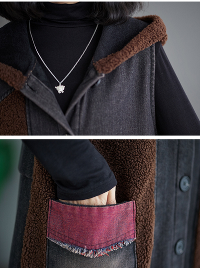 Women's Fashionable Velvet Button-Up Hoodie Coat