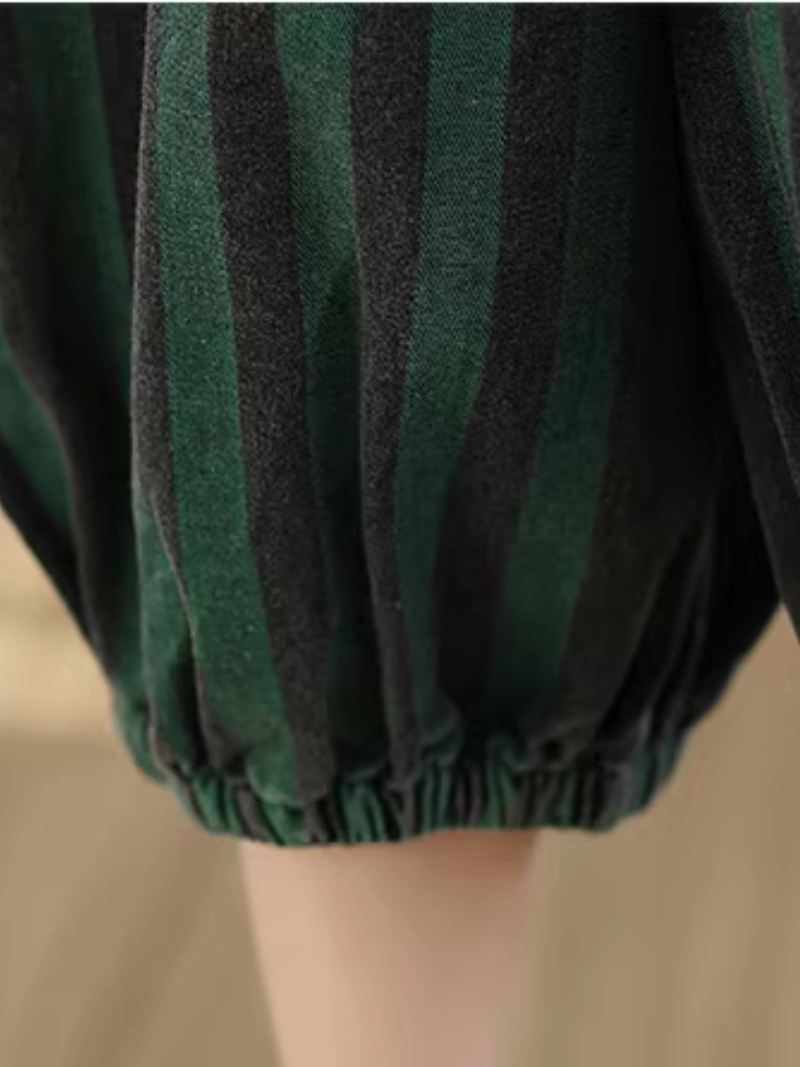 Chic striped cotton-blend harem overalls with patch pockets for women