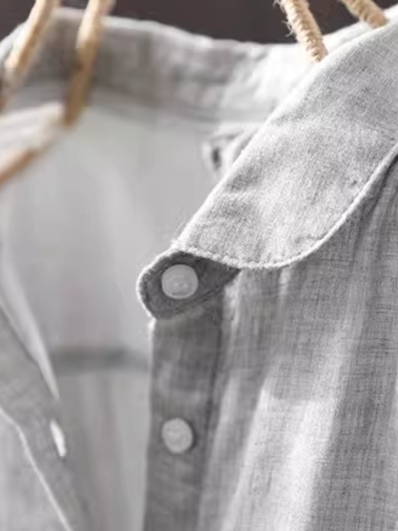 Cotton-Linen Button-Down Blouse with Point Collar