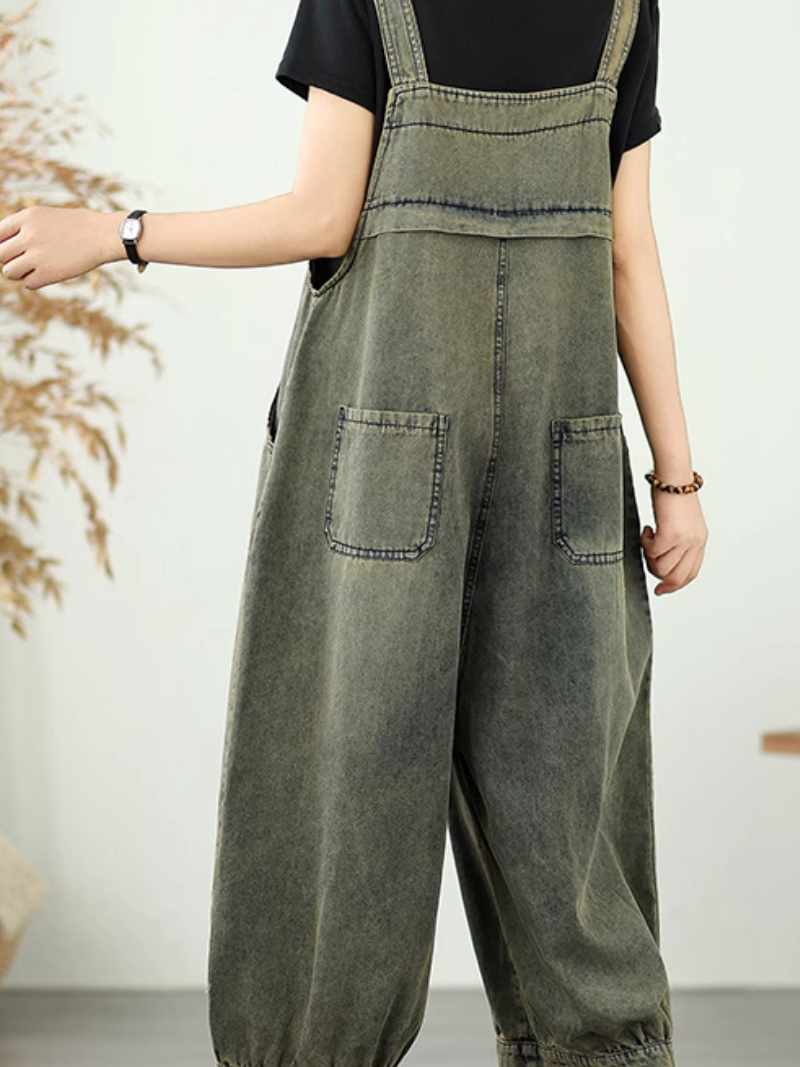 Women's Summer Loose Pants With Flower Pockets Overall Dungaree