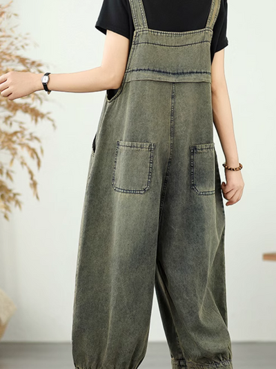 Women's Summer Loose Pants With Flower Pockets Overall Dungaree