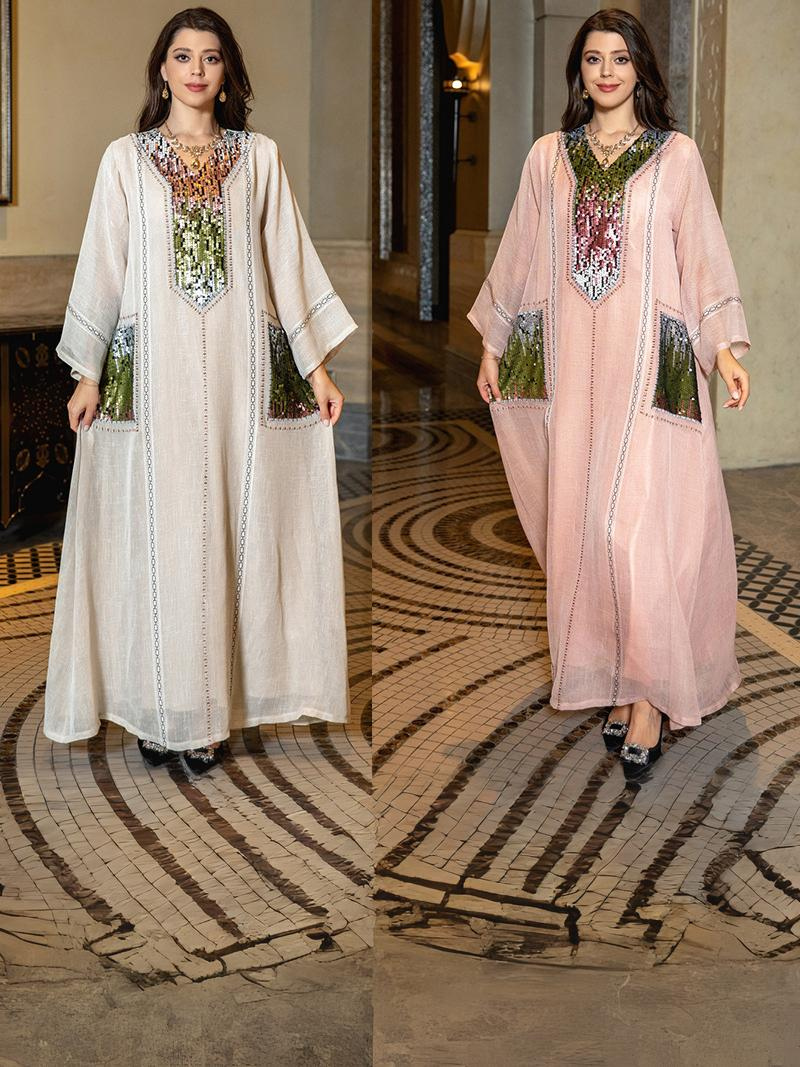 عباية إسلامية مطرزة على طراز دبي للنساء 