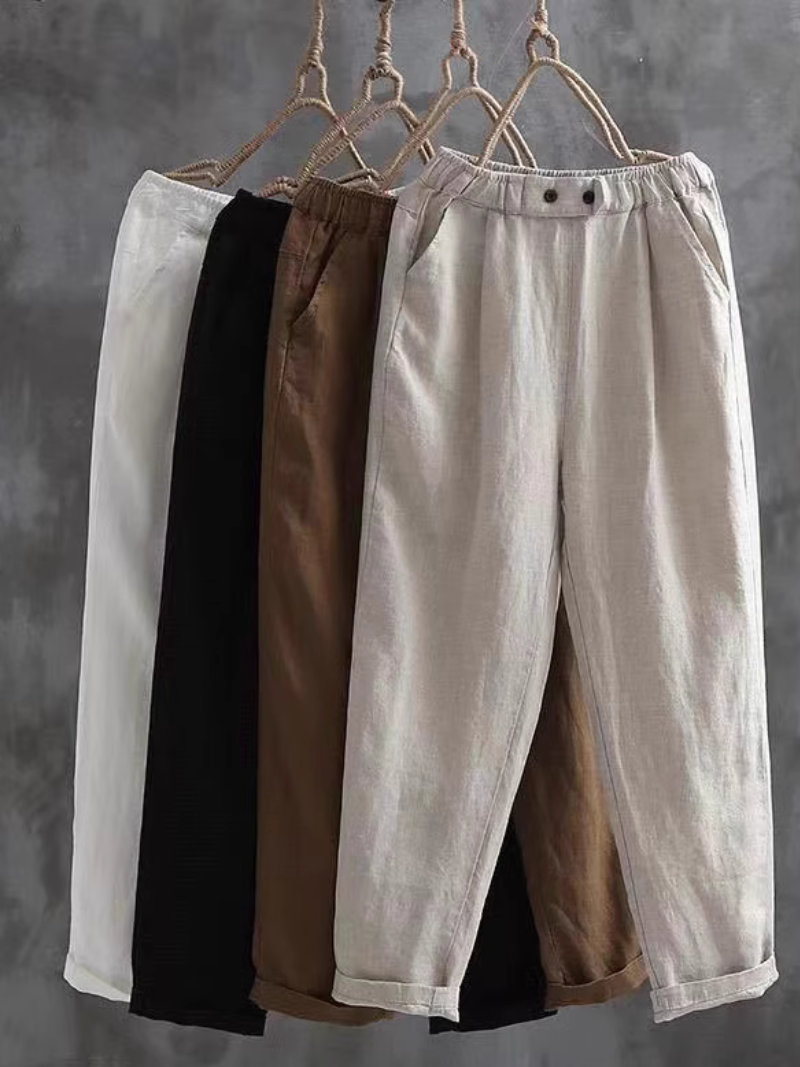 Pantalones de lino de verano para mujeres pantalones casuales delgados