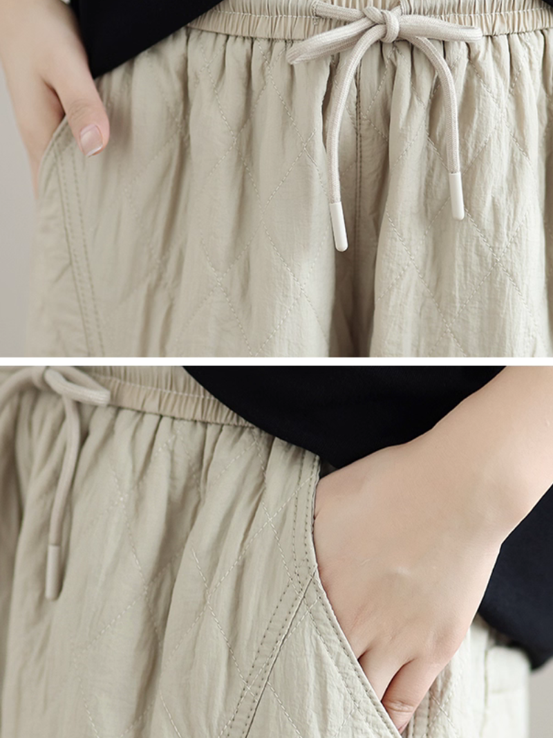 Women's Quilted Wide-Leg Cotton Blend Winter Pants with Drawstring Waist