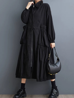 City-to-Weekend Confidence Coat-Dress — Flowing Tiered Zip-Front Midi