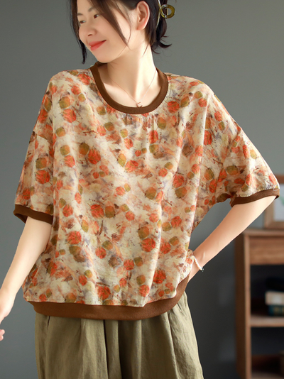 Women's Summer Any Occasion Loose Floral Printed Tops