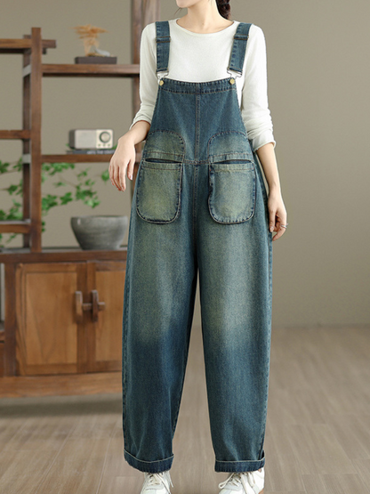 women's large pockets overalls