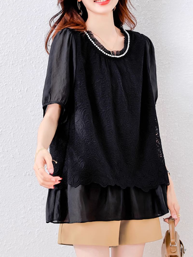 Women's Party Wear Embroidered Lace Chiffon Top