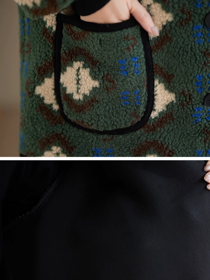 Artful Sherpa Fleece Coatigan, Oversized Buttoned Jacket with Patch Pockets