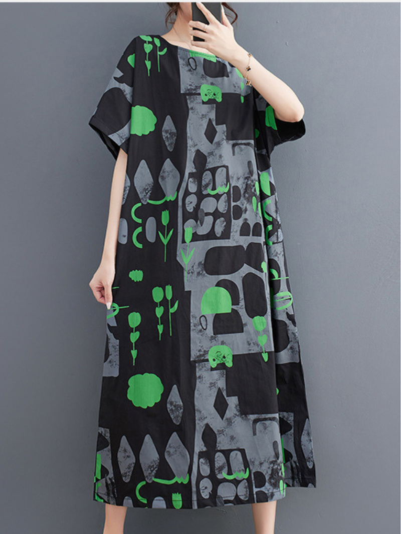 Abstract Print Rayon Midi Dress with Pockets, Chic Summer Style