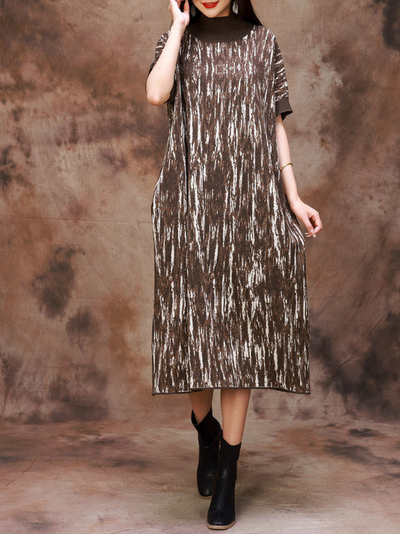 Fashionable Women's Camouflage Half Collar Knitted Midi Dress