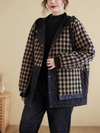 Women's Winter Hooded Button-Up Pocket Plaid Coat