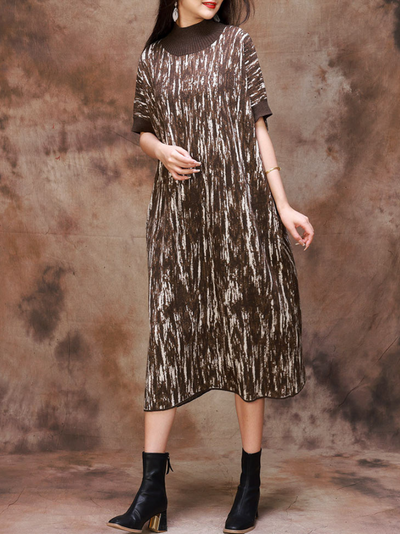 Fashionable Women's Camouflage Half Collar Knitted Midi Dress