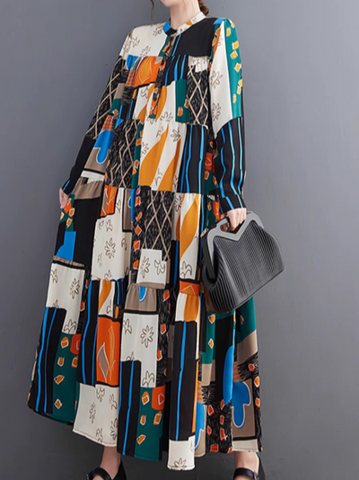 Women's Print Collar  A-line Dress