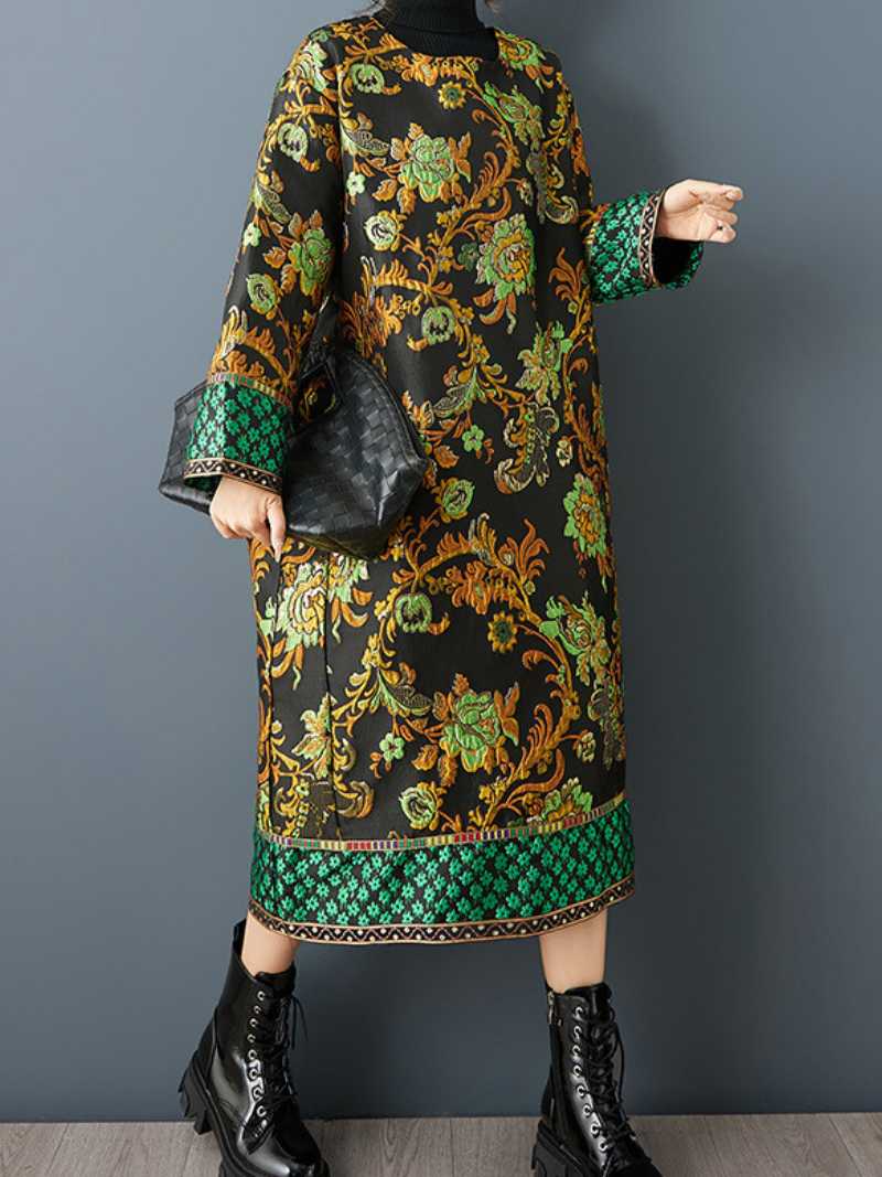 Baroque Jacquard Quilted Midi Dress in a Relaxed Cocoon Silhouette