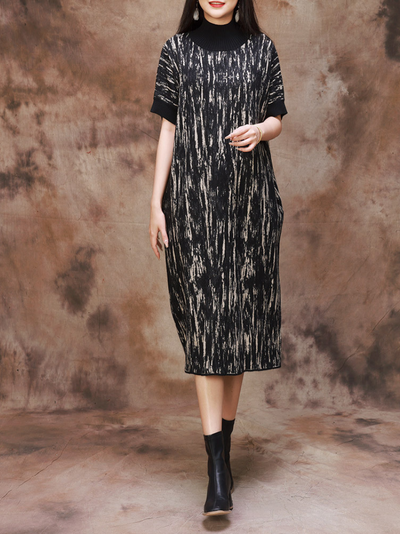 Fashionable Women's Camouflage Half Collar Knitted Midi Dress