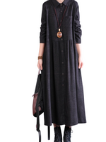 Cotton A-line Shirt Dress with Pockets, Collared Midi