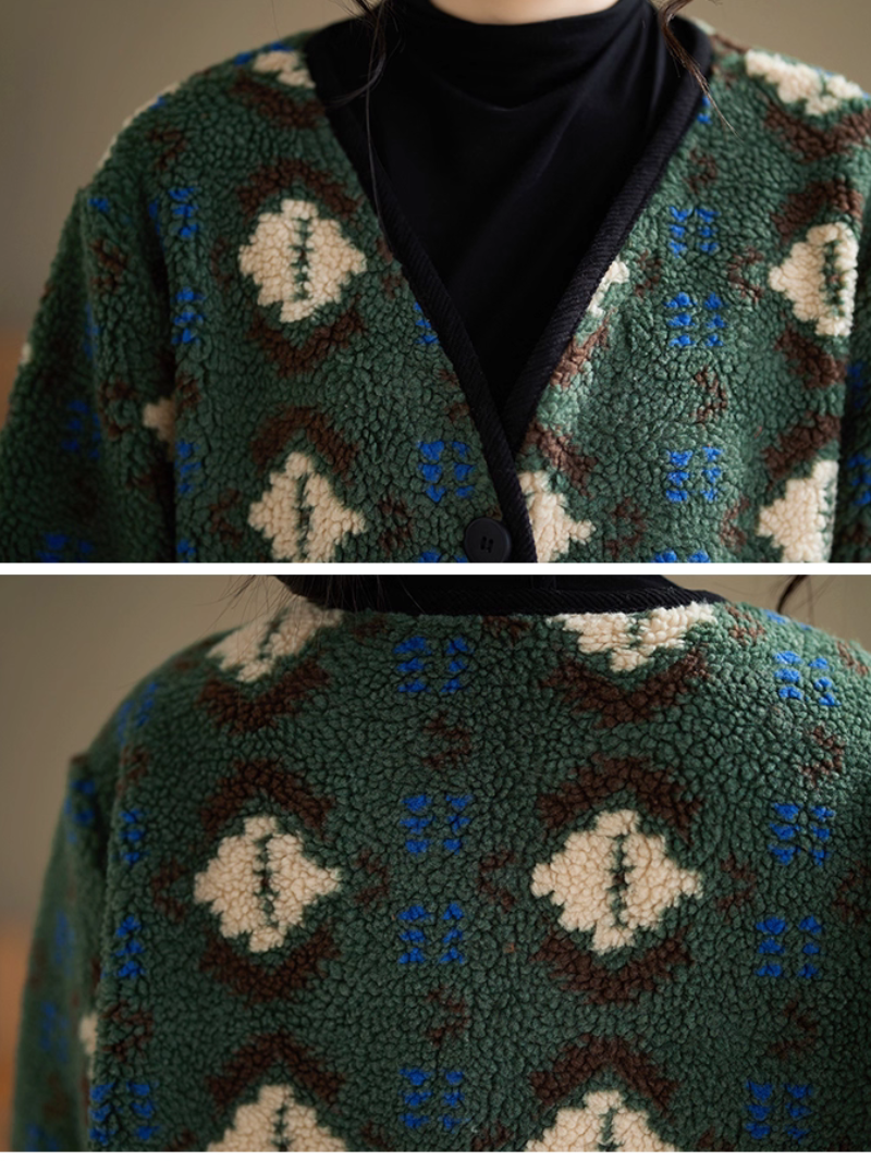 Artful Sherpa Fleece Coatigan, Oversized Buttoned Jacket with Patch Pockets